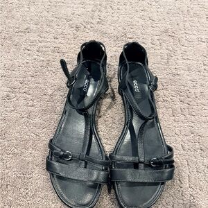 Ecco Black Leather Strappy Ankle Sandals for Women